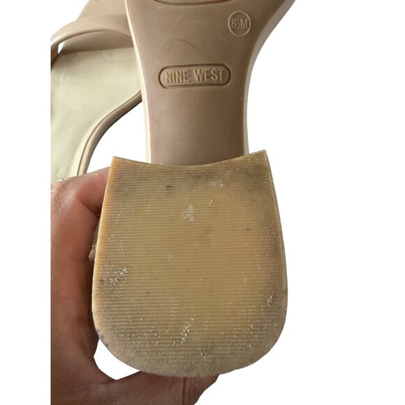 NINE WEST Beige Nude Block Kitten Heels Sandals Size 8.5 - Picture 5 of 12